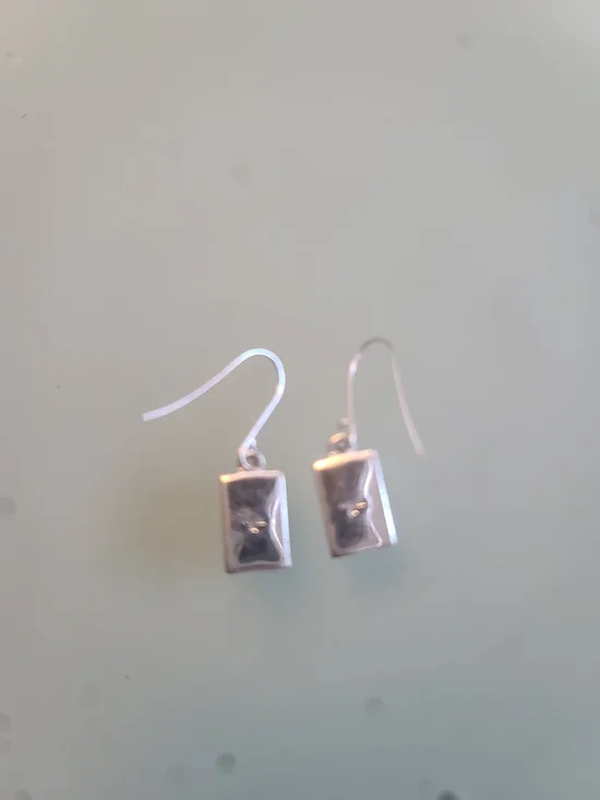 Silver White Rectangular Drop Earrings - Picture 2 of 2